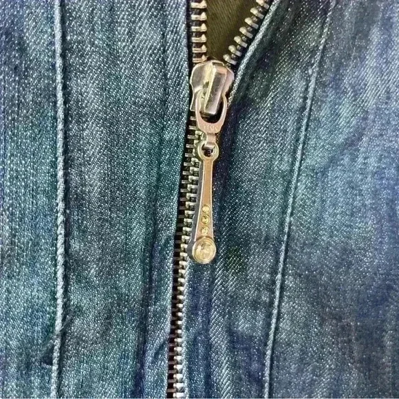 CHRISTINE ALEXANDER Jean Jacket Ruffle Trim Rhinestone Buttons Denim XS - Picture 8 of 12